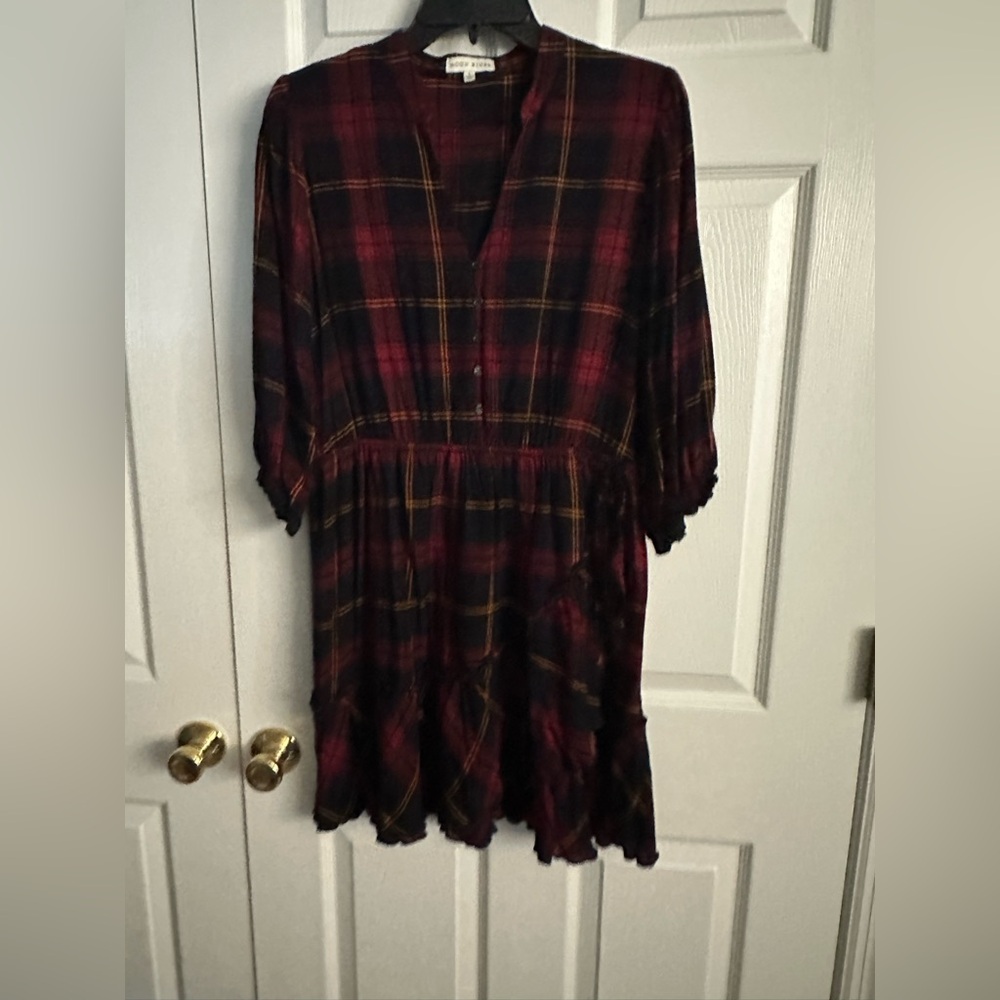 Moon River Fall colors Plaid Mini Dress